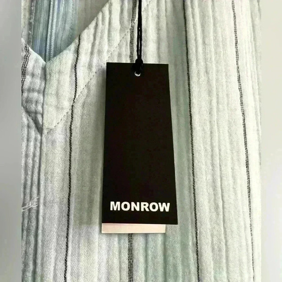 Monrow $198 Pinstripe Gauze Flowy Jumpsuit Sea Foam Teal Cover Up Acacia Beachy - Picture 5 of 5